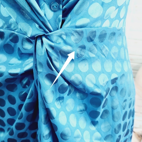 NWT LuLus Lush Celine Teal Blue Satin Polka Dot Twist-Front Mini Dress - Picture 11 of 11